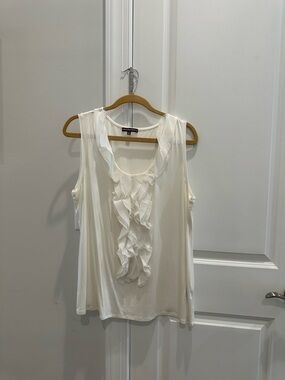 Adrienne Vittadini White Sleeveless Ruffle-Front Camisole